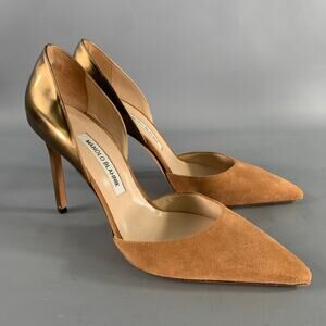 MANOLO BLAHNIK Size 9.5 Brown Metallic Suede Two Tone Suede Pointed Toe Pumps